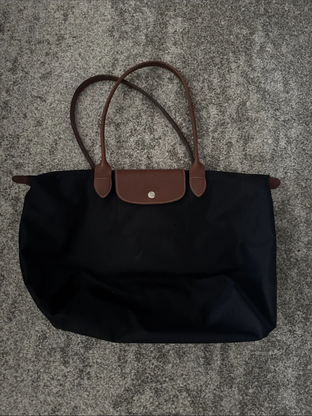 Longchamp Black Tote with Brown Trim